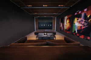 Home theater with automated custom lighting, smart TV, audio, video, music, climate control